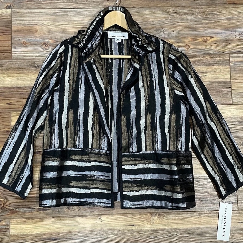 Caroline Rose Open Collar Gold Black Silver Jacket Size XS Formal Party NEW